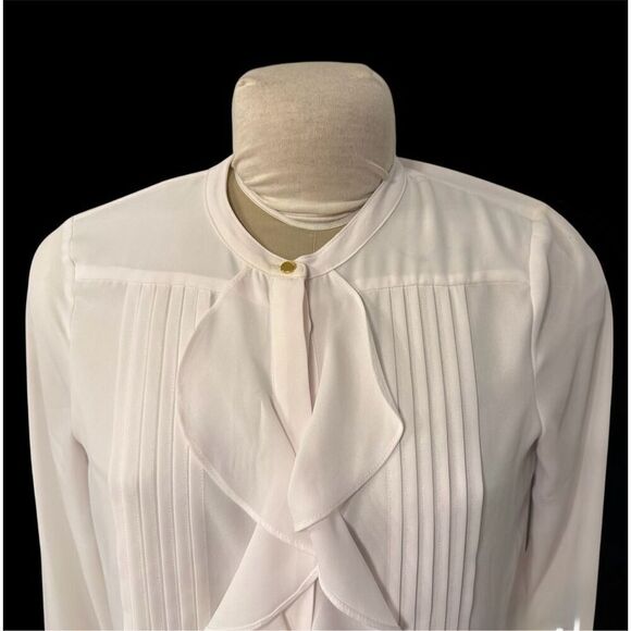 Calvin Klein Ruffle Front Pintuck Blouse Off White Sz. PM Feminine - Picture 7 of 12